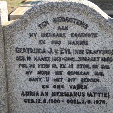 ZYL Adriaan Hermanus, van 1900-1970 &amp; Gertruida J. CRAFFORD 1913-1958