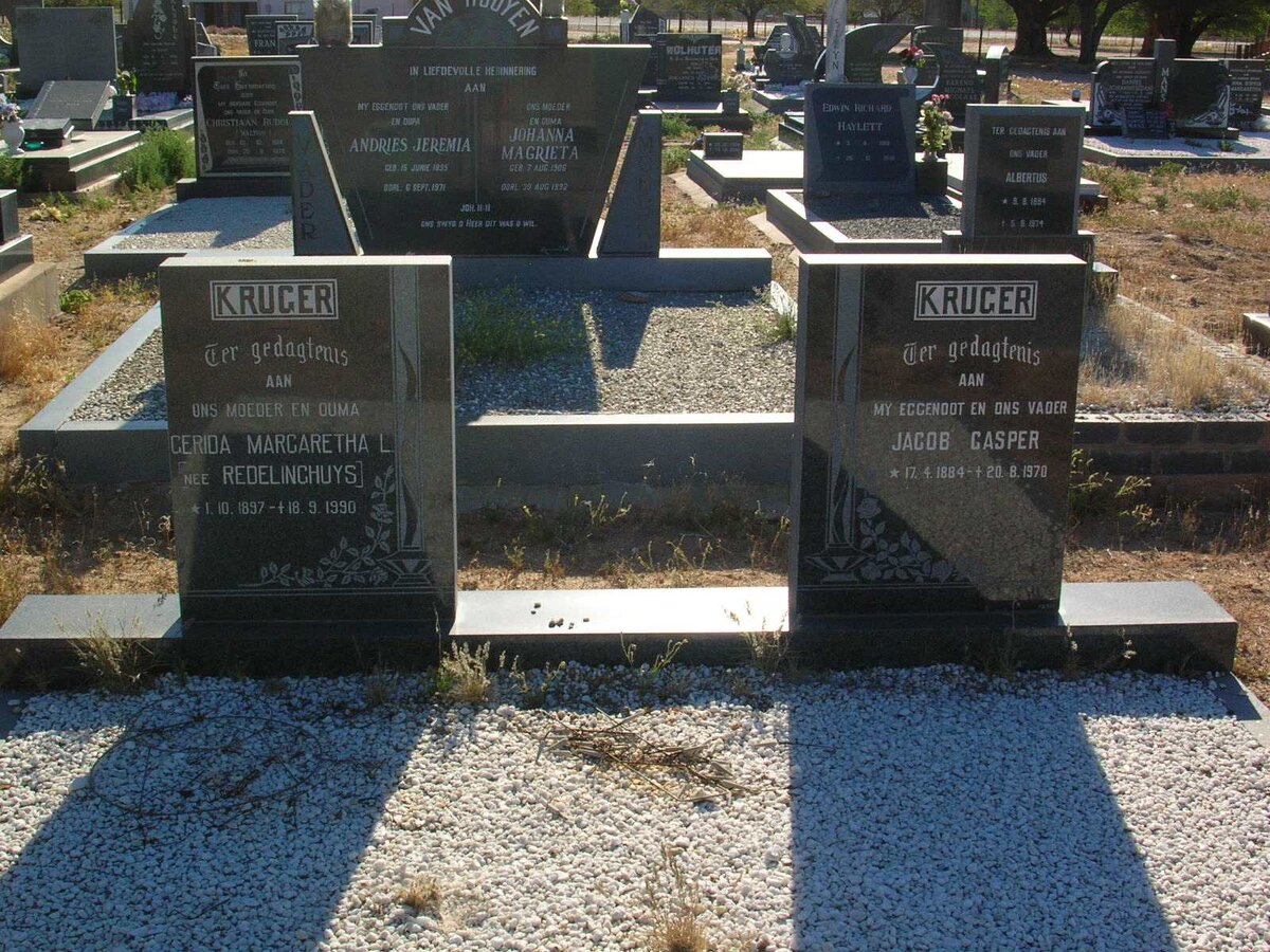KRUGER Jacob Casper 1934-1978 &amp; Gerida Margaretha L. REDELINGHUIS 1937-1990