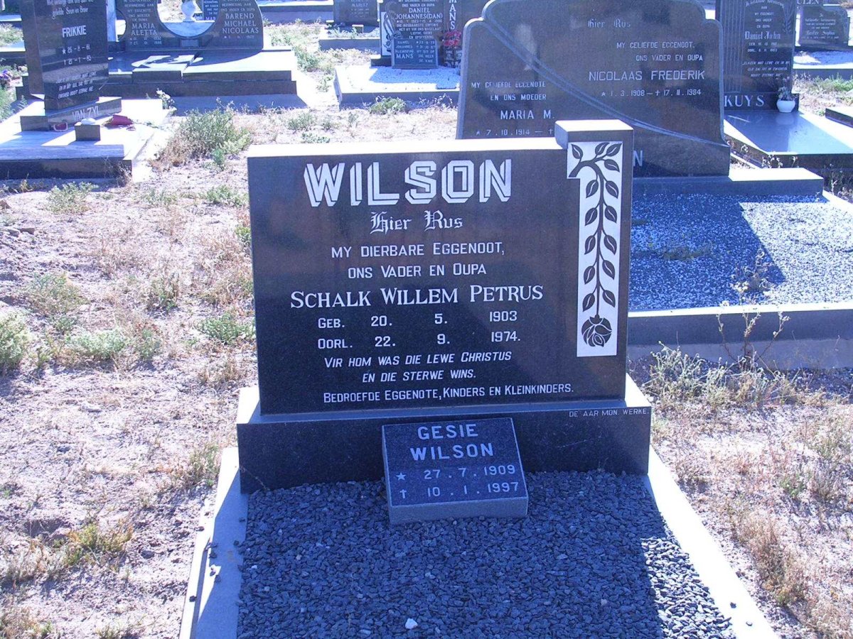 WILSON Schalk Willem Petrus 1903-1974 &amp; Gesie 1909-1997