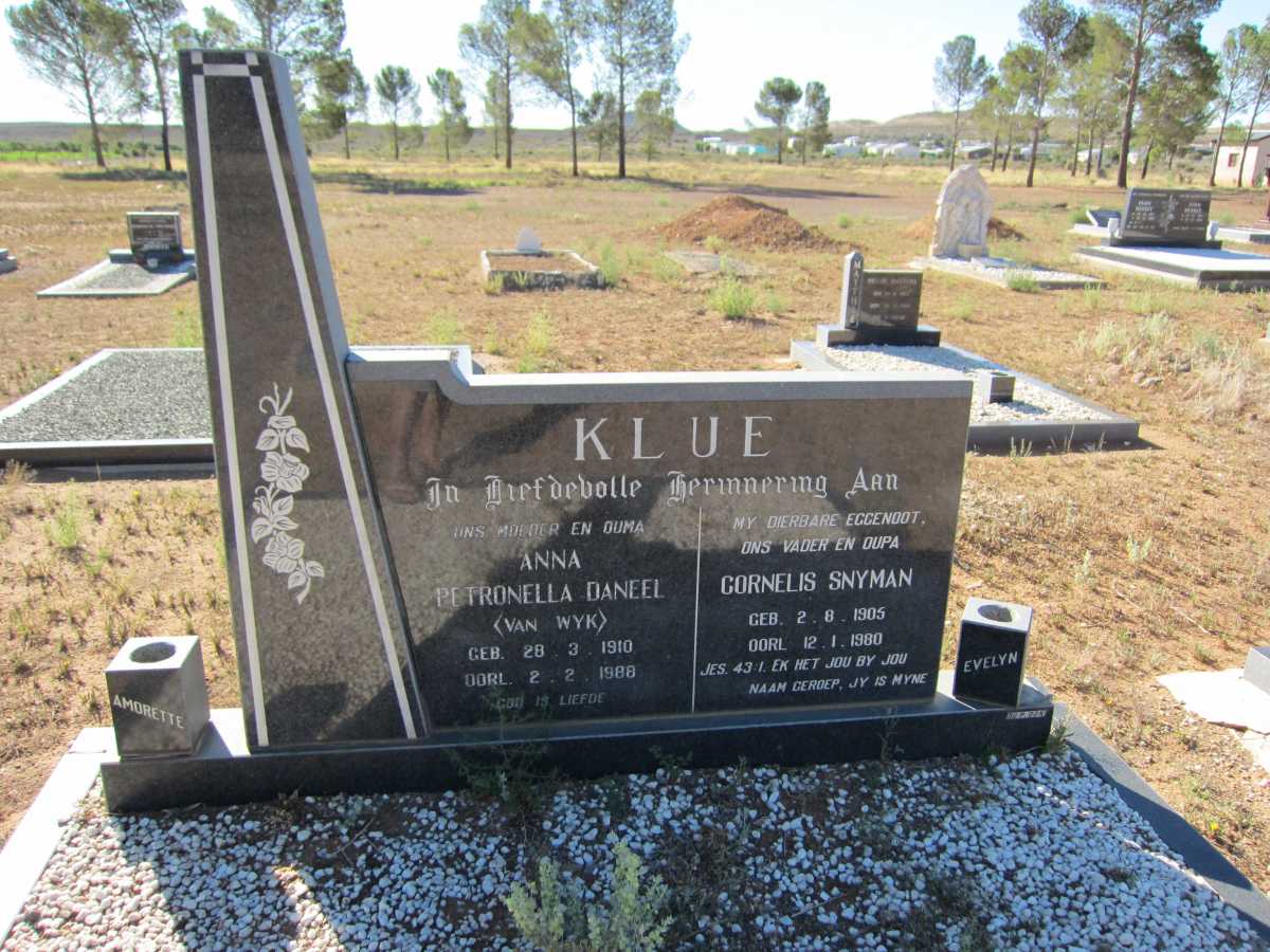 KLUE Cornelis Snyman 1905-1980 &amp; Anna Petronella Daneel VAN WYK 1910-1988