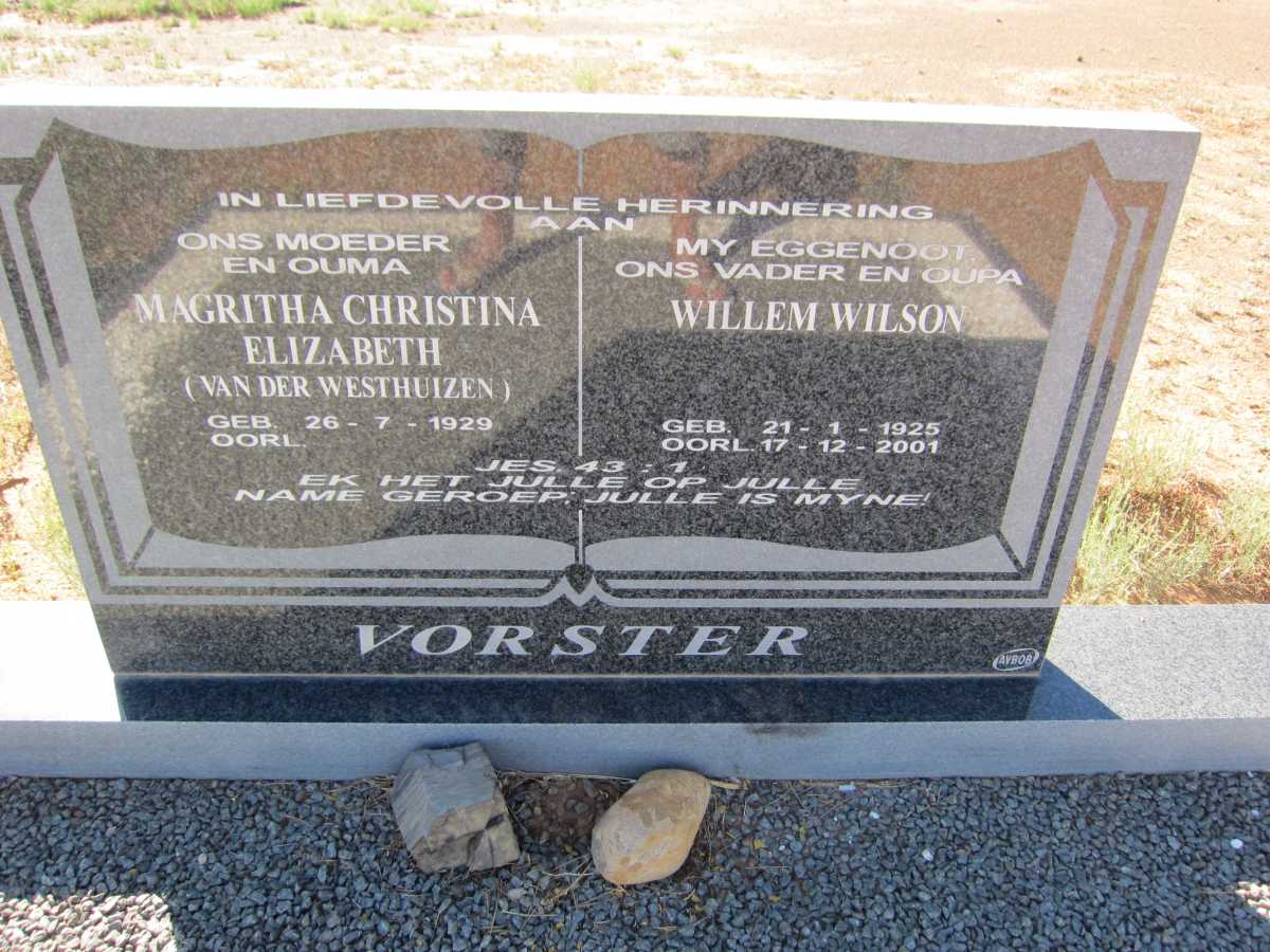 VORSTER Willem Wilson 1925-2001 &amp; Magritha Christina Elizabeth VAN DER WESTHUIZEN 1929-