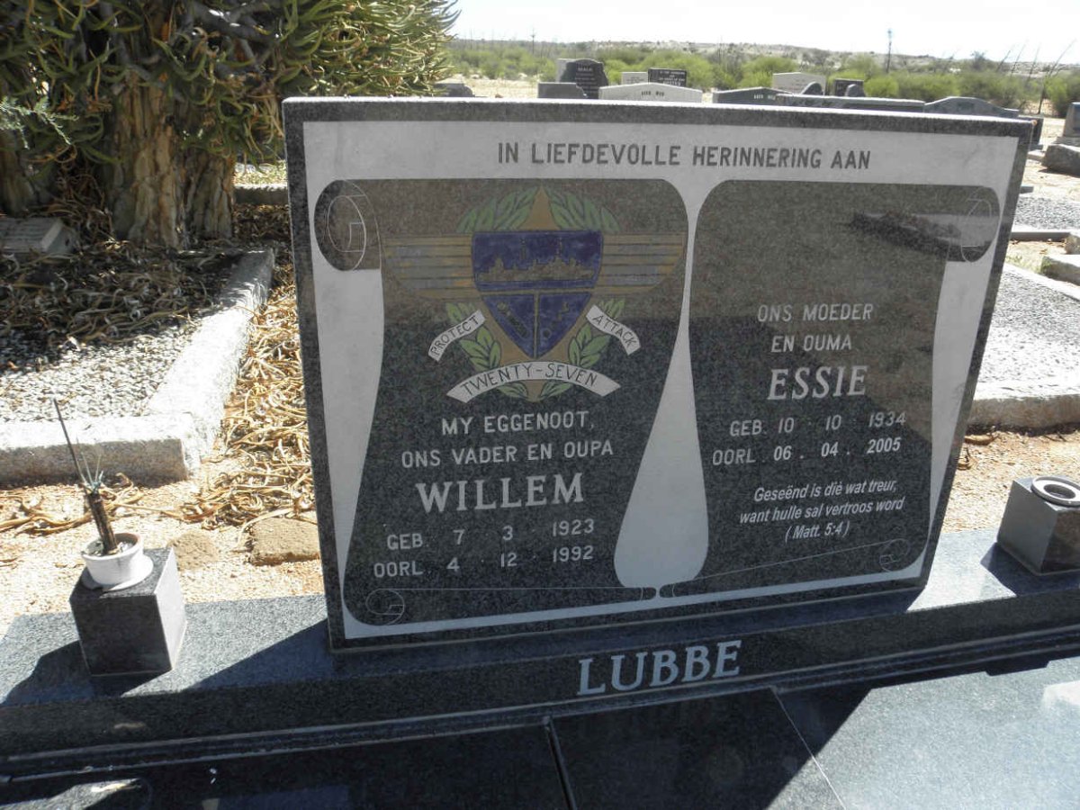 LUBBE Willem 1923-1992 &amp; Essie 1934-2005