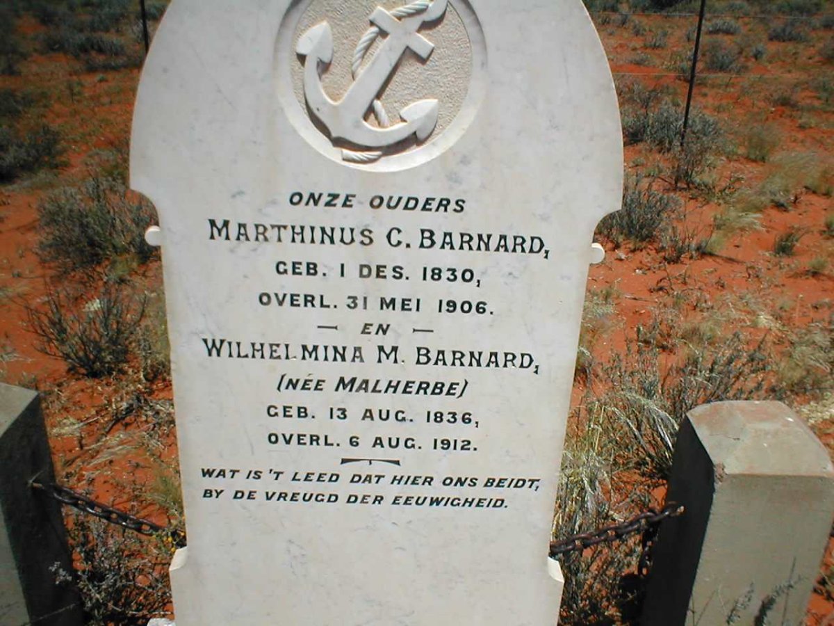 BARNARD Marthinus C. 1830-1906 &amp; Wilhelmina M. MALHERBE 1836-1912