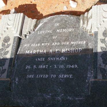 BISHOP  Martha A.E. nee SNYMAN 1887-1949