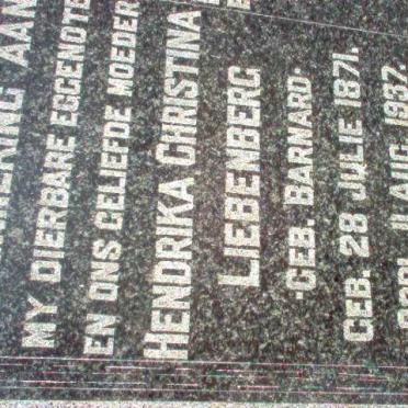 LIEBENBERG Hendrika Christina nee BARNARD 1871-1937