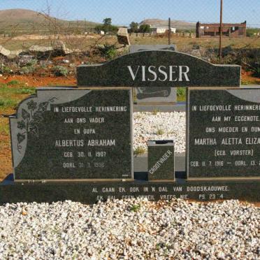 VISSER Albertus Abraham 1907-1996 &amp; Martha Aletta Elizabeth VORSTER 1916-1982