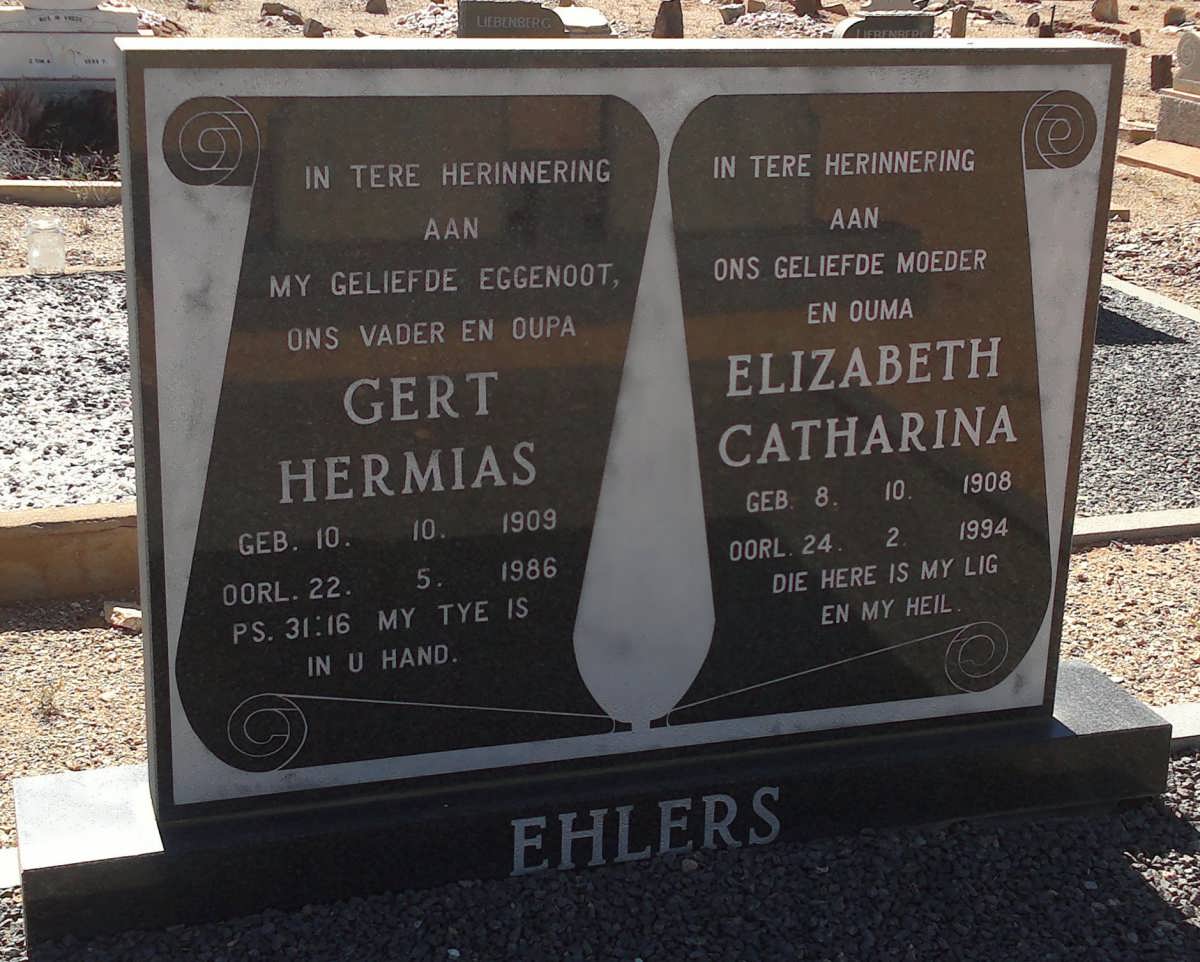 EHLERS Gert Hermias 1909-1986 &amp; Elizabeth Catharina 1908-1994