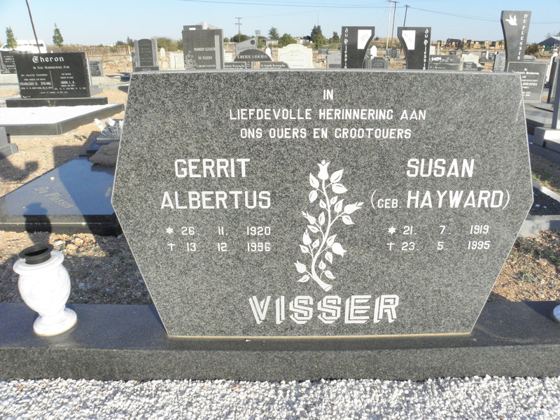 VISSER Gerrit Albertus 1920-1996 &amp; Susan HAYWARD 1919-1995