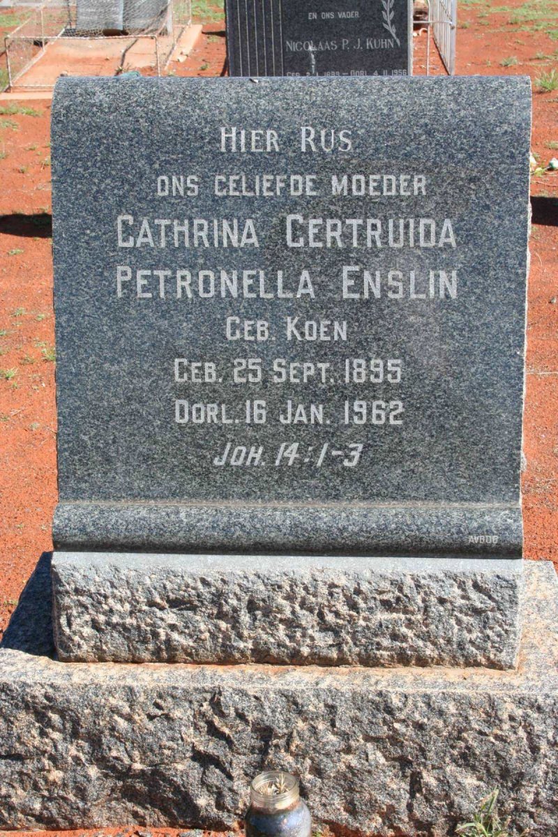 ENSLIN Cathrina Gertruida Petronella nee KOEN  1895-1962