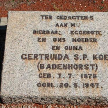 KOEN Gertruida S.P. nee BADENHORST 1876-1947
