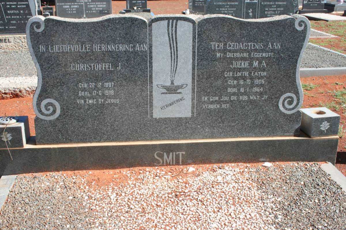 SMIT Christoffel J. 1897-1978 &amp; Joekie M.A. LOFTIE EATON 1905-1964