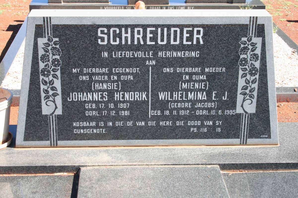 SCHREUDER Johannes Hendrik 1907-1981 &amp;  Wilhelmina E.J. JACOBS 1912-1995