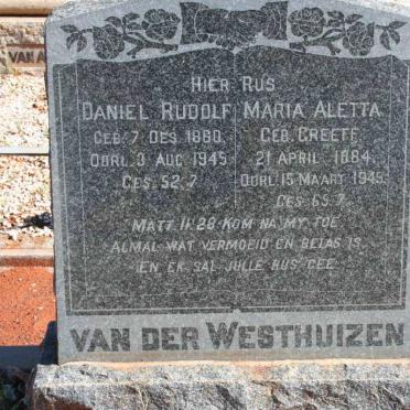 WESTHUIZEN Daniël Rudolf, van der 1860-1945 &amp; Maria Aletta GREEFF 1884-1945