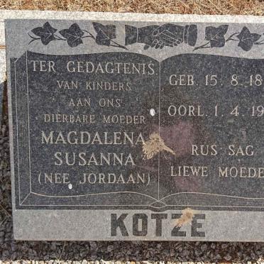 KOTZE Magdalena Susanna nee JORDAAN 1888-1977