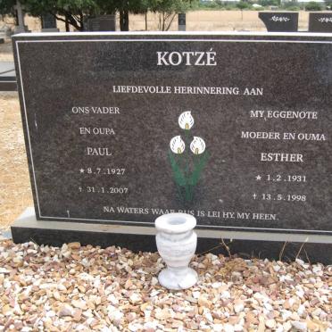 KOTZE Paul 1927-2007 &amp; Esther 1931-1998