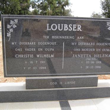 LOUBSER Christie Wilhelm 1911-1988 &amp; Janetta Helena NEL 1918-2006