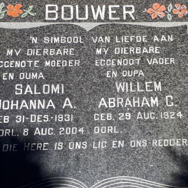 BOUWER Willem Abraham C. 1924 -  &amp;  Salomi Johanna A. 1931-2004