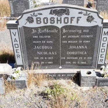 BOSHOFF Jacobus Nicolaas 1917-1993 &amp; Johanna Dorothea SNYGANS 1916-1980 :: BOSHOFF Jolina Dorothea 1949-2013