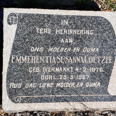 COETZEE Emmerentia Susanna nee VERMAAK 1876-1957