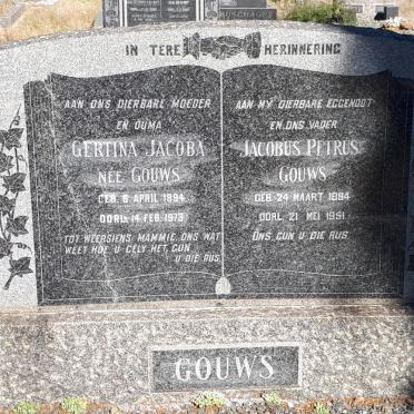 GOUWS Jacobus Petrus 1894-1951 &amp; Gertina Jacoba GOUWS 1894-1973