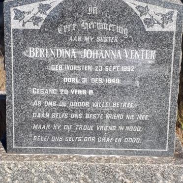 VENTER Berendina Johanna nee VORSTER 1892-1949
