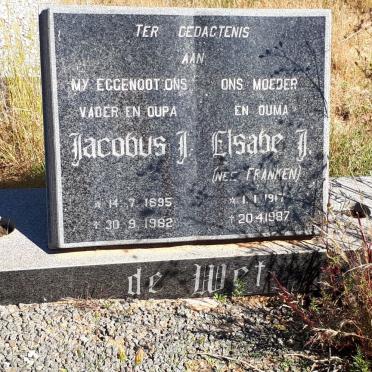 WET Jacobus J., de 1895-1982 &amp; Elsabe J. FRANKEN 1917-1987