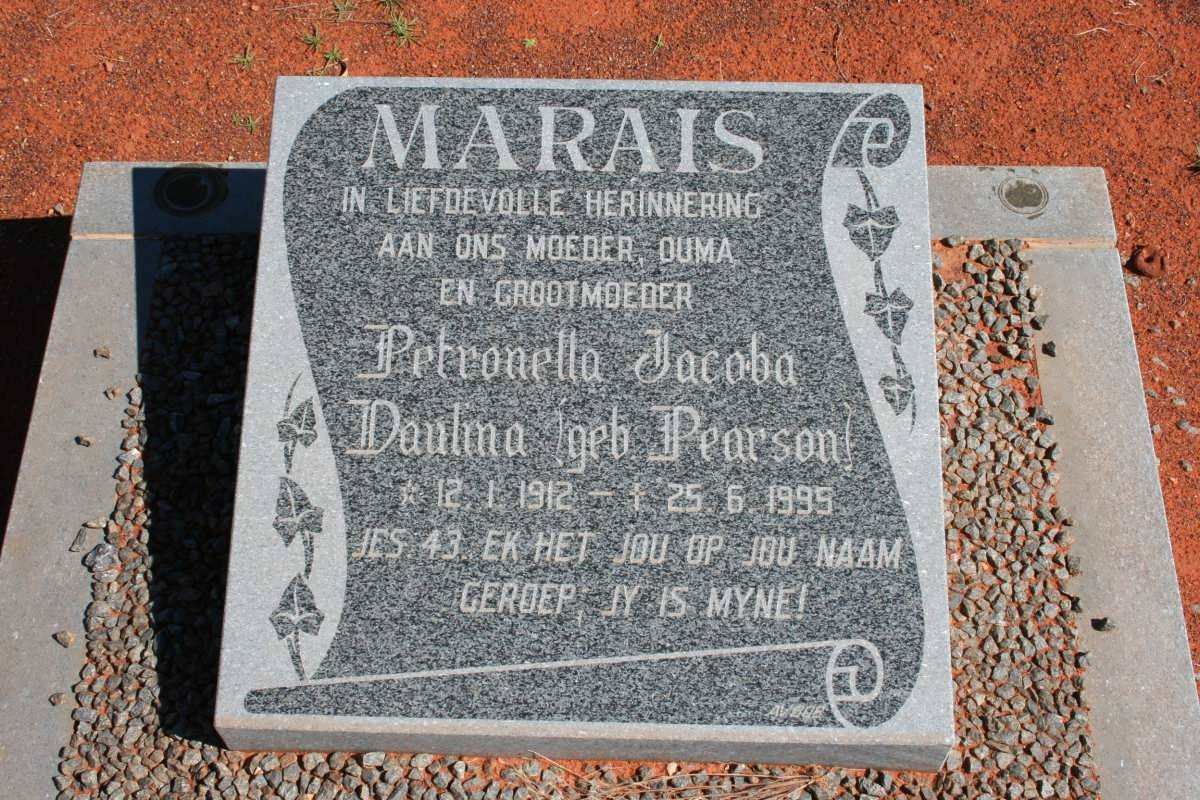 MARAIS Petronella Jacoba Daulina nee PEARSON 1912-1995