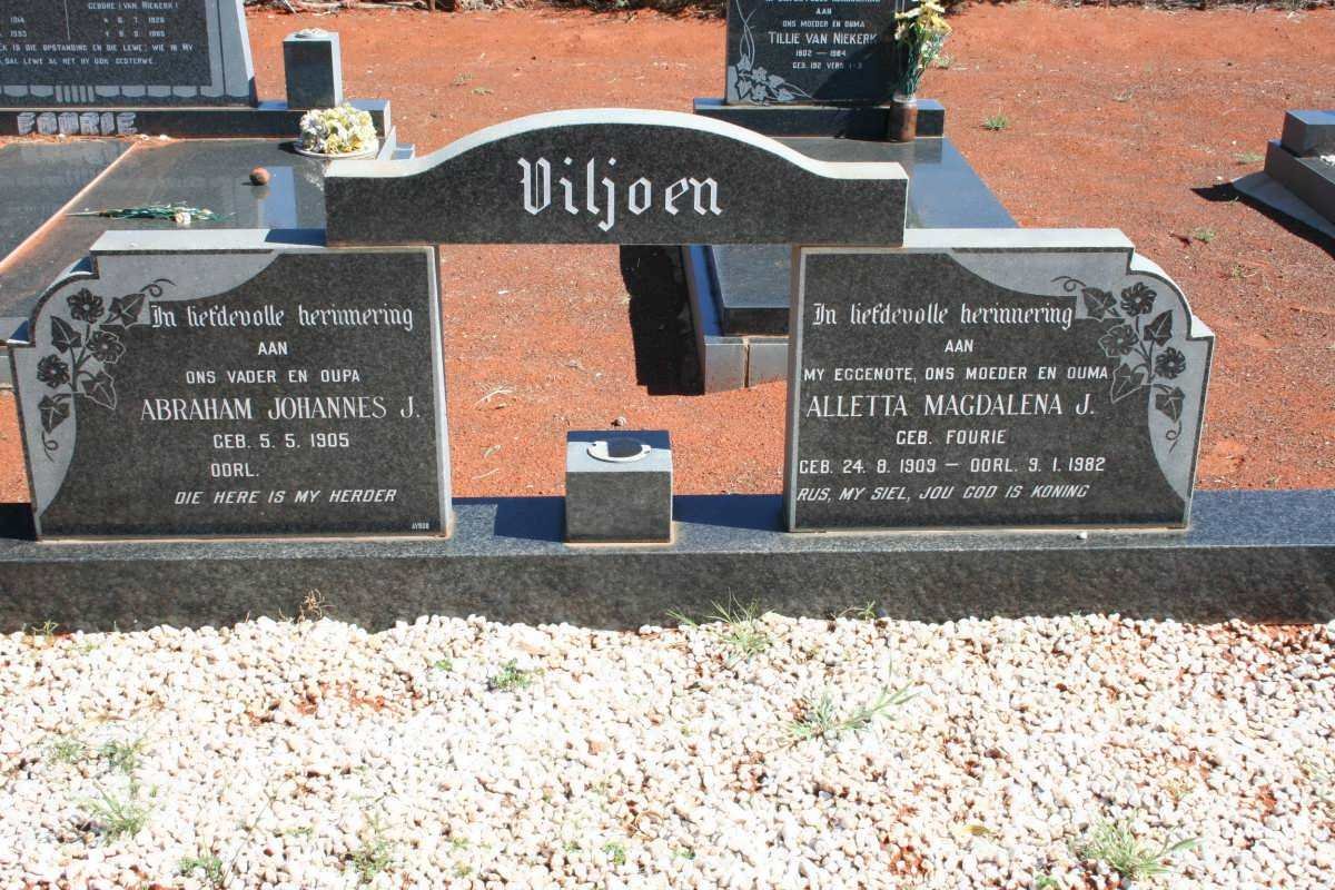 VILJOEN Abraham Johannes  J. 1905- &amp;  Alletta Magdalena J. FOURIE 1909-1982