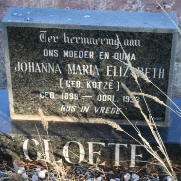 CLOETE Johanna Maria Elizabeth nee KOTZE 1899-1933