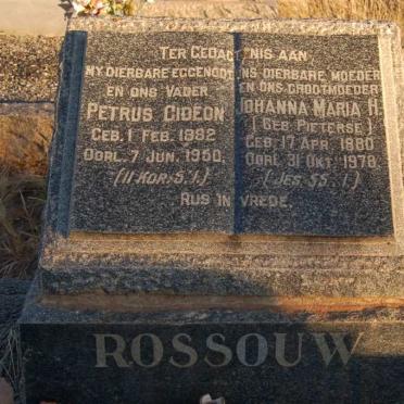 ROSSOUW Petrus Gideon 1882-1950 &amp; Johanna Maria H. PIETERSE 1880-1978