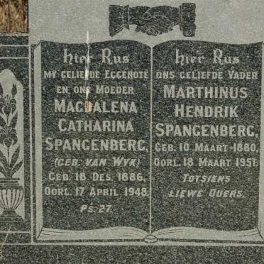 SPANGENBERG Marthinus Hendrik 1880-1951 &amp; Magdalena Catharina VAN WYK 1886-1946