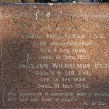 UYS Jaccobus Wilhelmus 1853-1942 &amp; Maria Magdalena BREDENKAMP 1855-1937