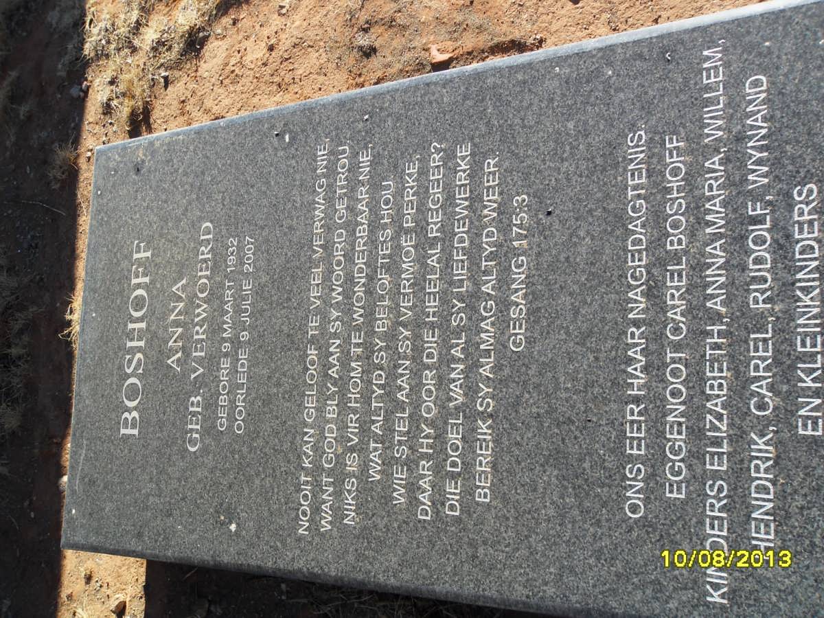 BOSHOFF Anna nee VERWOERD 1932-2007