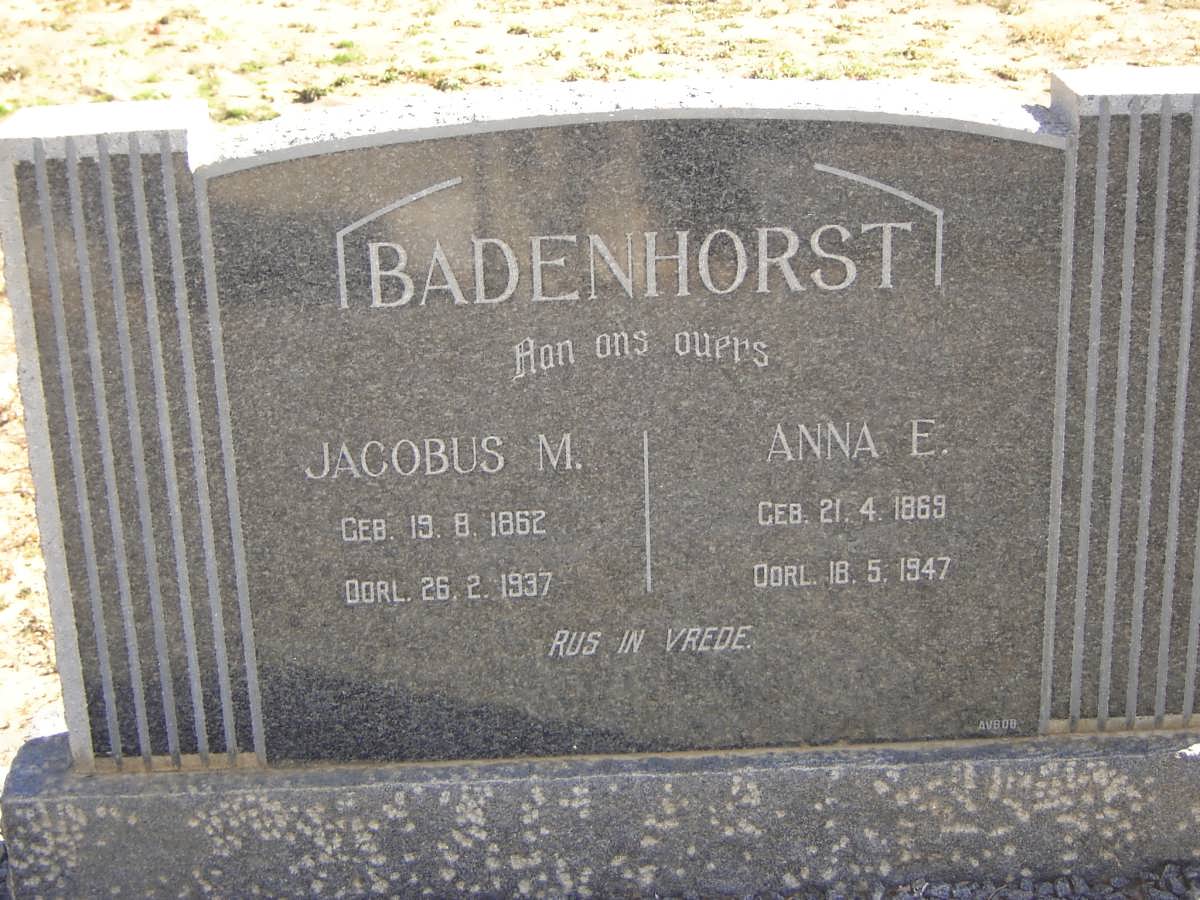 BADENHORST Jacobus M. 1862-1937 &amp; Anna E. 1869-1947