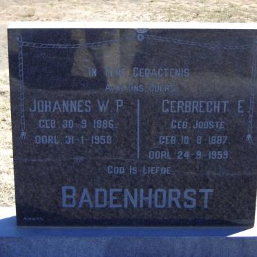 BADENHORST Johannes W.P. 1886-1958 &amp; Gerbrecht E. JOOSTE 1887-1959