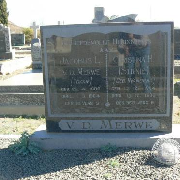 MERWE Jacobus L, v.d. 1908-1964 &amp; Christina H. WANDRAG 1904-1986
