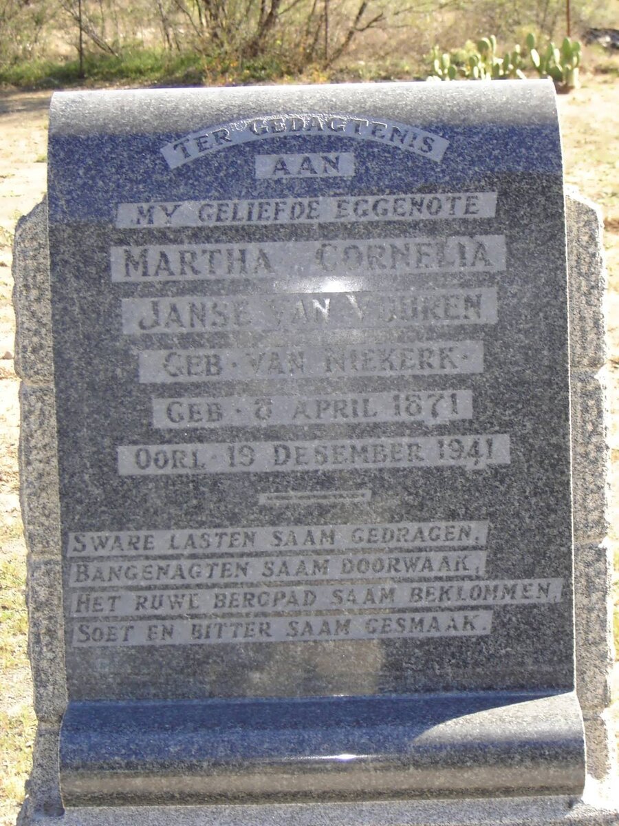 VUUREN Martha Cornelia, Janse van nee VAN NIEKERK 1871-1941