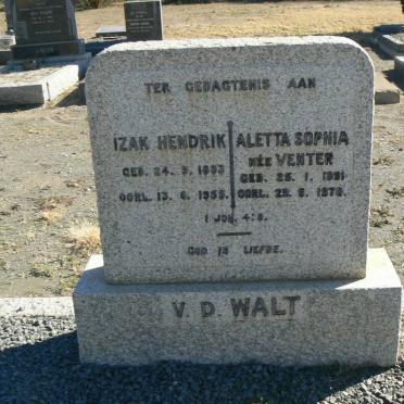 WALT Izak Hendrik, v.d. 1893-1955 &amp; Aletta Sophia VENTER 1891-1970