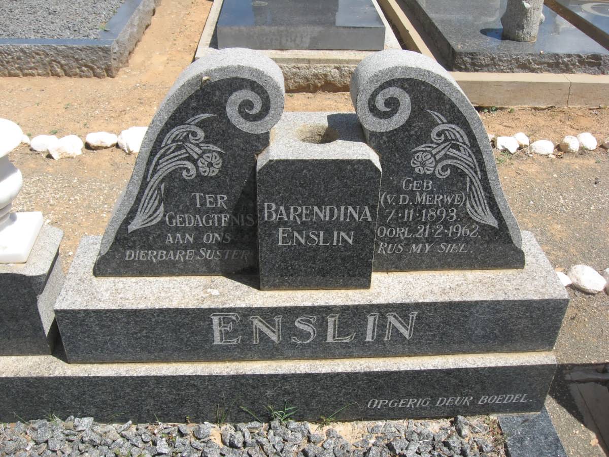 ENSLIN Barendina nee V.D. MERWE 1893-1962