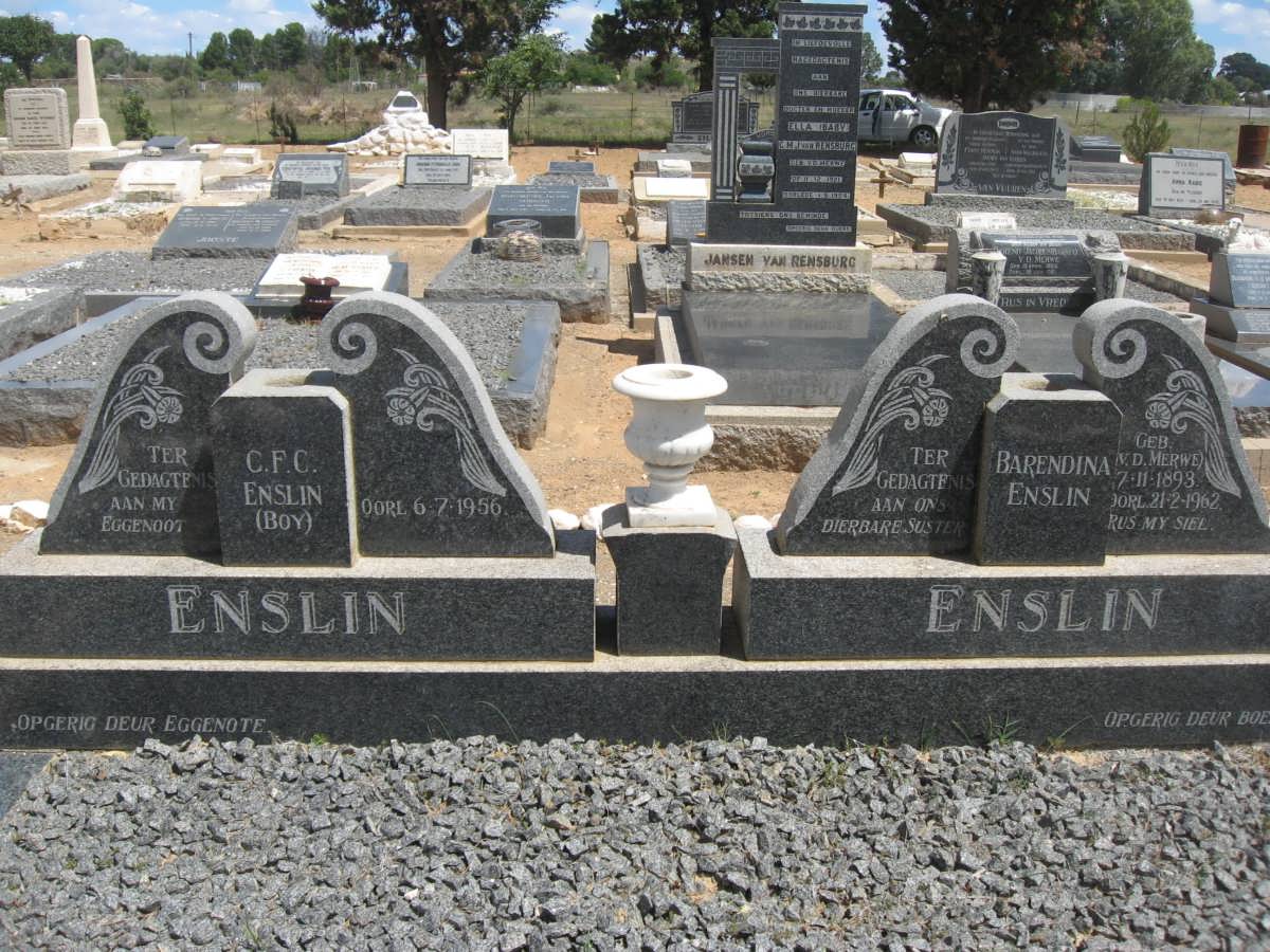 ENSLIN C.F.C. -1956 &amp; Barendina V.D. MERWE 1893-1962