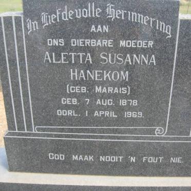 HANEKOM Aletta Susanna nee MARAIS 1878-1969