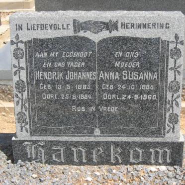 HANEKOM Hendrik Johannes 1885-1954 &amp; Anna Susanna 1885-1960