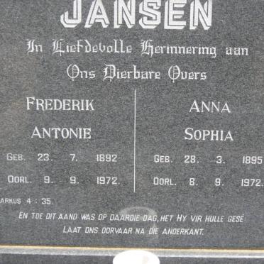 JANSEN Frederik Antonie 1892-1972 &amp; Anna Sophia 1895-1972