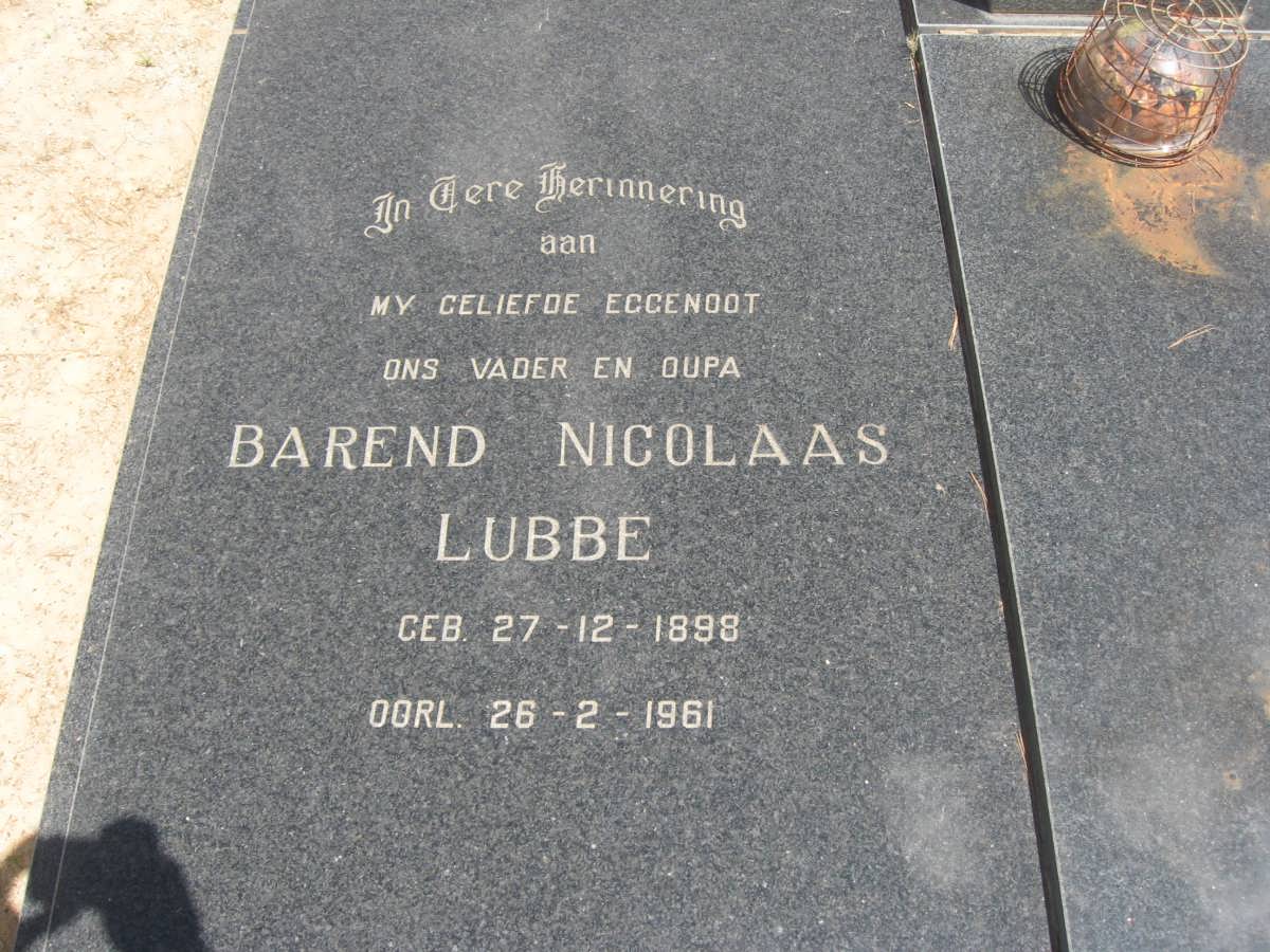 LUBBE Barend Nicolaas 1898-1961
