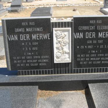 MERWE Dawid Marthinus, van der 1904-1978 &amp; Gerbrecht Elizabeth DU TOIT 1907-1979