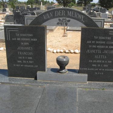 MERWE Johannes Francois, van der 1888-1967 &amp; Jeanetta Jacoba Aletta VILJOEN 1891-1965