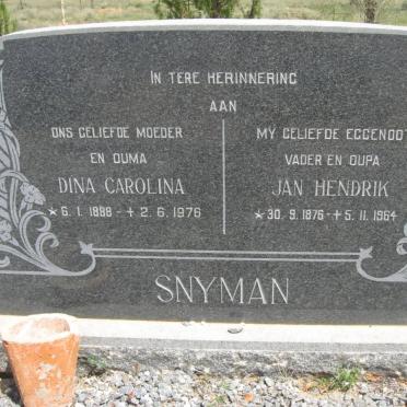 SNYMAN Jan Hendrik 1876-1964 &amp; Dina Carolina 1888-1976