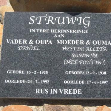 STRUWIG Daniel 1925-1992 &amp; Hester Alleta Susanna FONTINI 1930-1997