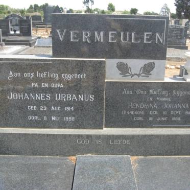 VERMEULEN Johannes Urbanus 1914-1998 &amp; Hendrina Johanna HANEKOM 1916-1968