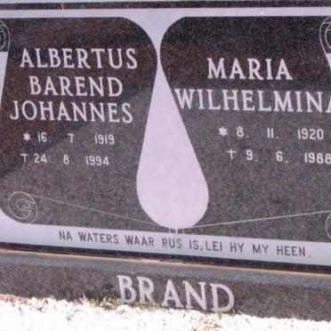 BRAND Albertus Barend Johannes 1919-1994 &amp; Maria Wilhelmina 1920-1988